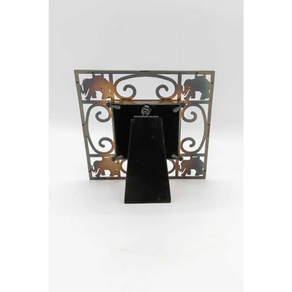 Vintage Brass Elephant Picture Frame Scroll Metal Ornate Tabletop Photo Holder